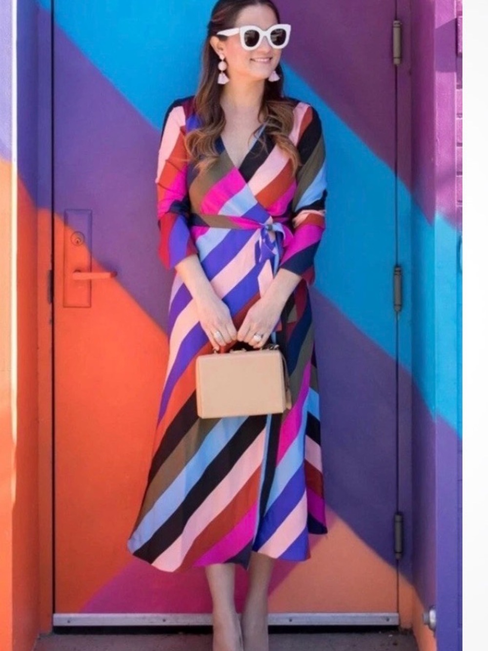 Diane Von Furstenberg Multicolor Diagonal Stripe Wrap Dress